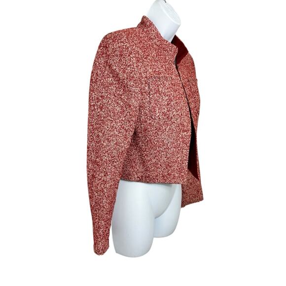 Rena Lange 4US Red Richly Woven Tweed Crop Blazer Jacket Wool Blend Designer - Picture 7 of 9